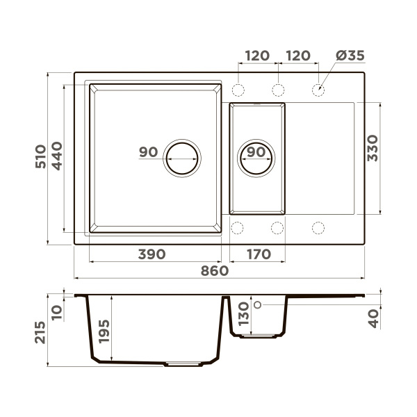 Мойка кухонная Omoikiri Daisen-86-2 PA 4993473, пастила