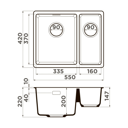 Мойка кухонная Omoikiri Kata 55-2-U-SA 4993421, бежевый