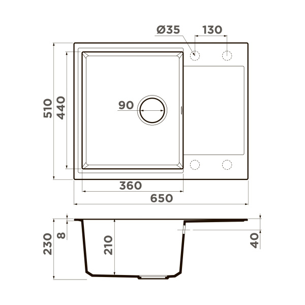 Мойка кухонная Omoikiri DAISEN 65T-WH 4993514, белый