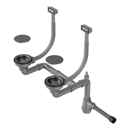 Арматура для двухчашевых моек с прямоугольными переливами WK-2C GM, 4956498, вороненая сталь