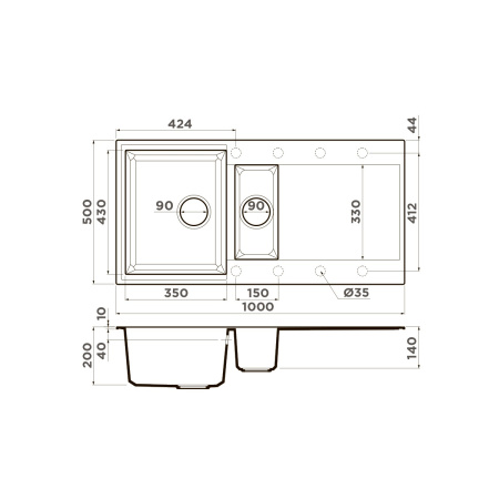 Мойка кухонная Omoikiri SAKAIME 100-2-BL 4993892, черный