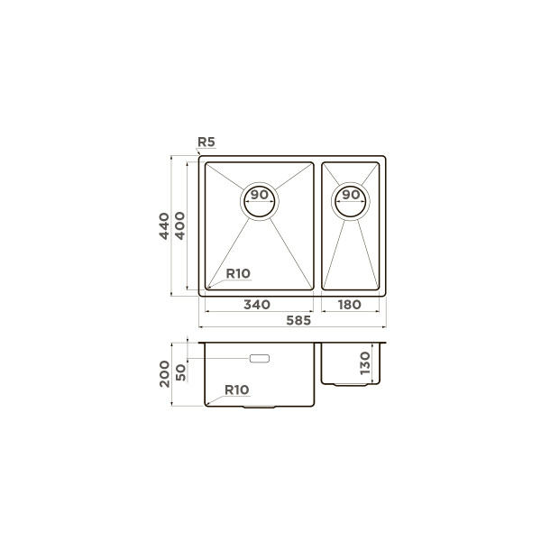 Мойка кухонная Omoikiri Taki 58-2-U/IF IN-L 4993768, нержавеющая сталь