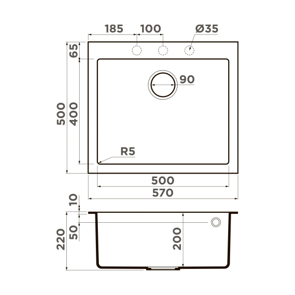 Мойка кухонная Omoikiri Bosen 57A mo 4997465, мокко