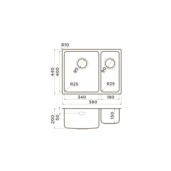 Мойка кухонная Omoikiri Tadzava 58-2-U/I IN-L 4993774, нержавеющая сталь